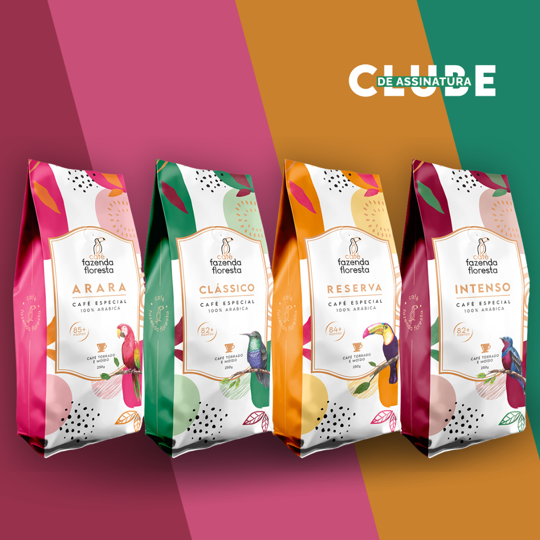 KIT cafés especiais moído — 4 pacotes 250g - 1 Clássico / 1 Reserva / 1 Arara / 1 Intenso | Café Fazenda Floresta