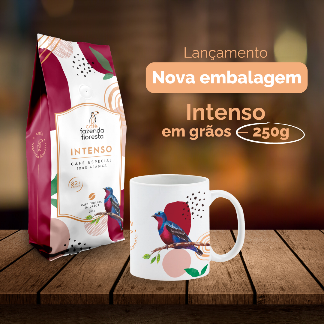 Kit Com 1 Café Fazenda Floresta Intenso Torrado Em Grãos + 1 Caneca 325ml