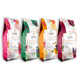 KIT cafés especiais em grãos — 4 pacotes 250g - 1 Clássico / 1 Reserva / 1 Arara / 1 Intenso | Café Fazenda Floresta