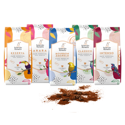 KIT cafés especiais moído — 5 pacotes 250g - 1 Clássico / 1 Reserva / 1 Arara / 1 Bourbon Amarelo / 1 Intenso | Café Fazenda Floresta
