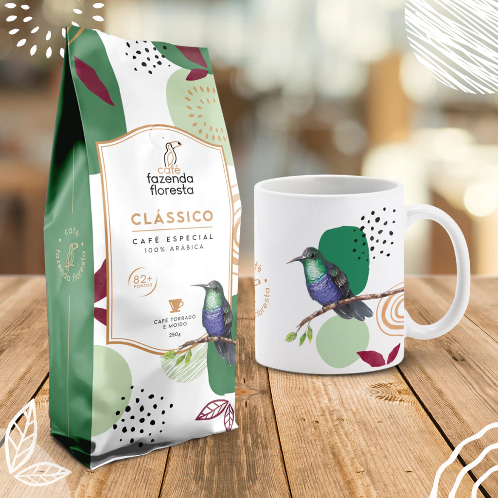 KIT café especial moído — Clássico 250g + caneca 325ml | Café Fazenda Floresta