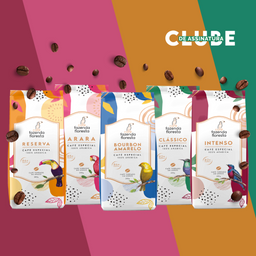 ASSINATURA KIT cafés especiais em grãos — 5 pacotes 250g - 1 Clássico / 1 Reserva / 1 Arara / 1 Bourbon Amarelo / 1 Intenso | Café Fazenda Floresta