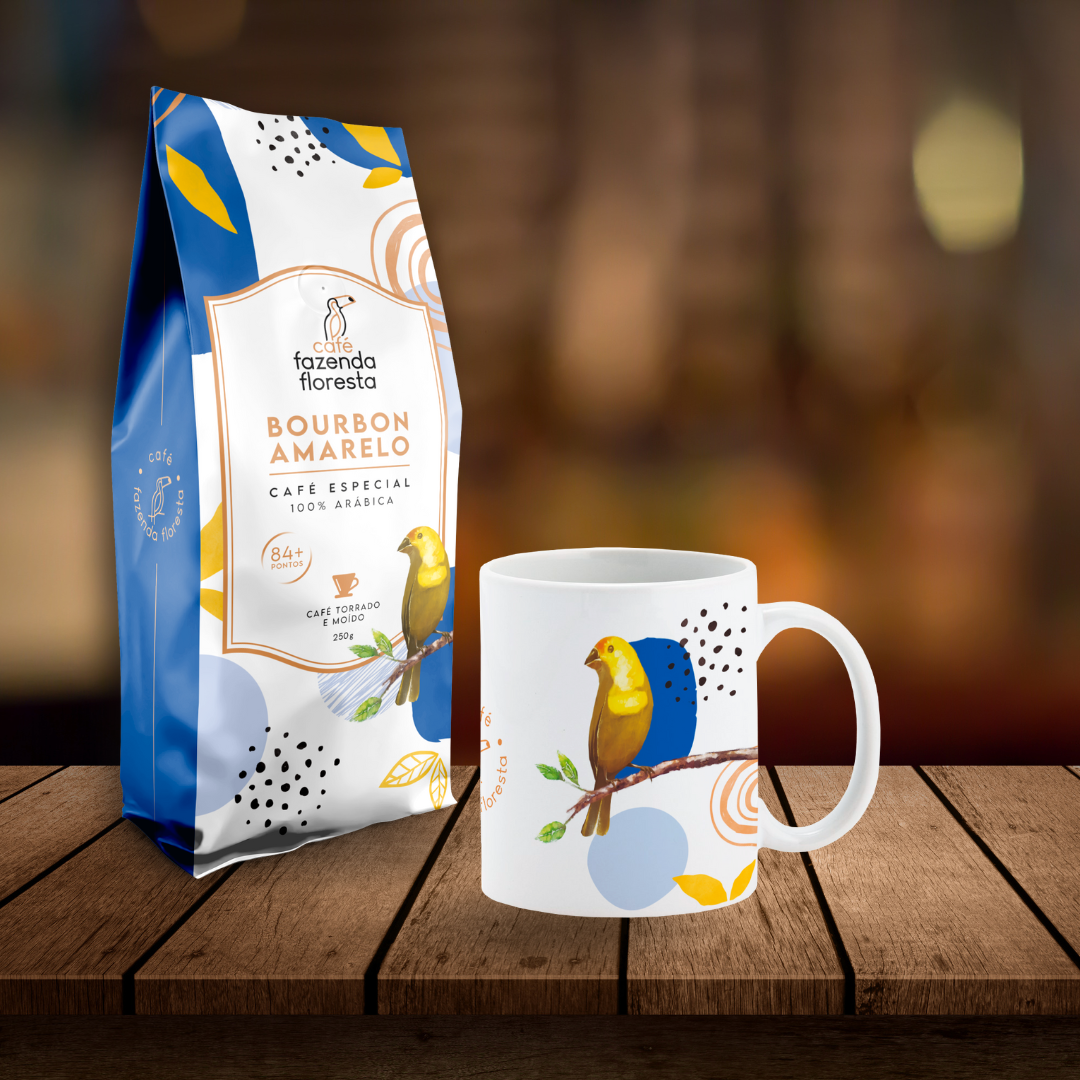 KIT café especial moído — Bourbon Amarelo 250g + caneca 325ml | Café Fazenda Floresta