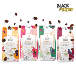 KIT cafés especiais em grãos — 4 pacotes 250g - 1 Clássico / 1 Reserva / 1 Arara / 1 Intenso | Café Fazenda Floresta