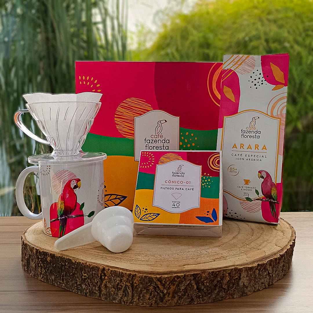 KIT Barista Arara (Café Moído 250g/Caneca Arara/Filtro de papel/Porta filtro)