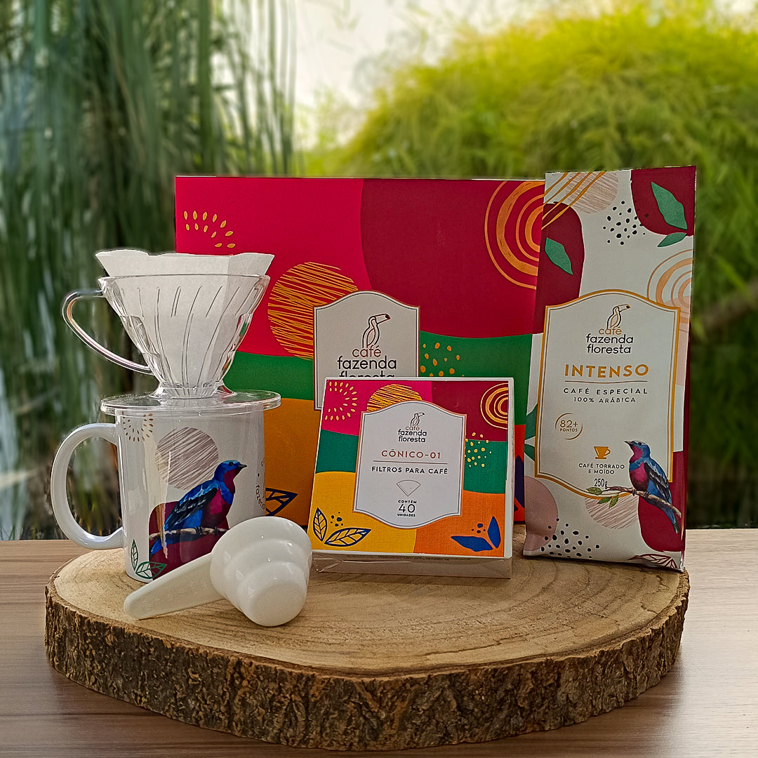 KIT Barista Intenso (Café Moído 250g/Caneca Crejoá/Filtro de papel/Porta filtro)